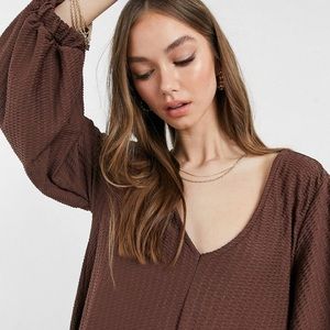 ASOS Design Textured Boho Smock Cottage-core Midi Dress V-neck